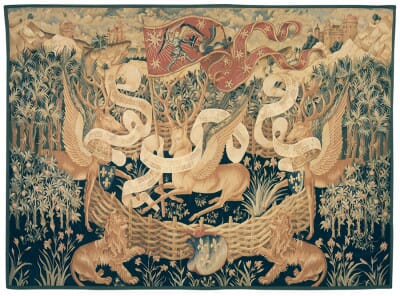 Les Cerfs Ailes (The Winged Stags) Handwoven Tapestry - 169 x 228 cm (5'6" x 7'6") - Requires Rod Size 6