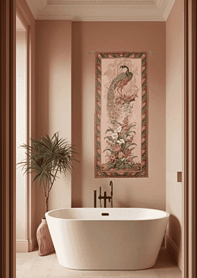 Peacock Portiere Handwoven Tapestry - 197 x 85 cm (6'5" x 2'8") - Requires Rod Size 2 - Last Piece Remaining!