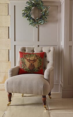 Stag's Head & Wreath Tapestry Cushion - 46x46cm (18"x18")
