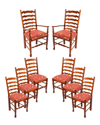 Set of 8 - Ladderback Oak Armchairs & Sidechairs with Upholstered Seats
