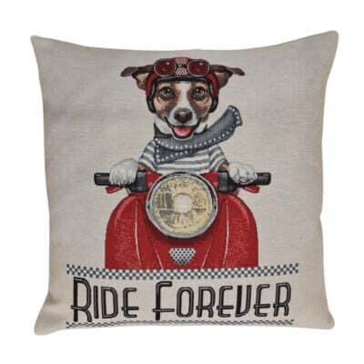 Dog on the Move Tapestry Cushion with Feather Filler - 46x46cm (18"x18") - Last Piece Remaining!