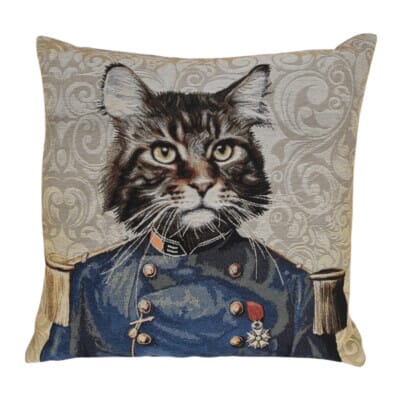 Captain Cat - Blue Tapestry Cushion with Feather Filler - 46x46cm (18"x18") - Last Piece Remaining!
