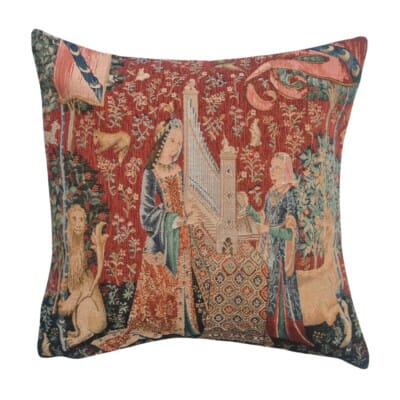 The Lady & Unicorn - Hearing Tapestry Cushion with Feather Filler - 46x46cm (18"x18") - Last Piece Remaining!