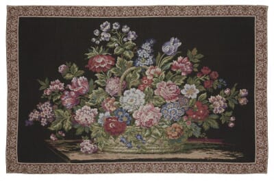Floral Basket Black Loom Woven Tapestry - 2 Sizes Available