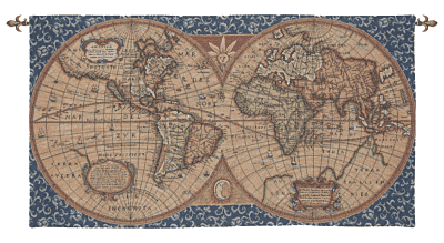 Map of the World Loom Woven Tapestry - 66 x 116 cm (2'2" x 3'10") - Requires Rod Size 3 - Last Piece Remaining!