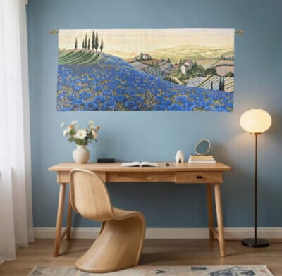 Tuscany Blue Poppyfields Loom Woven Tapestry - 63 x 134 cm (2'1" x 4'5") - Requires Rod Size 3 - Last Piece Remaining!