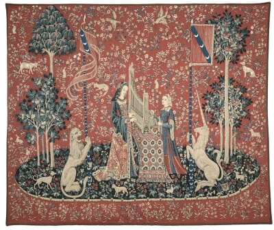 Lady with the Unicorn 'Dame a L'Orgue' Loom Woven Tapestry - 180 x 240 cm (5'11" x 7'11") - Requires Rod Size 6