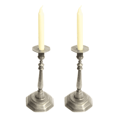 Pair of Pewter Candlestick Holders - Approx. H.24 x W.11 cm - Last Pieces Remaining!