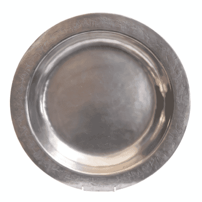 Large Decorative Engraved Pewter Dish - Approx. H.4.5 x Dia.44 cm - Last Piece Remaining!