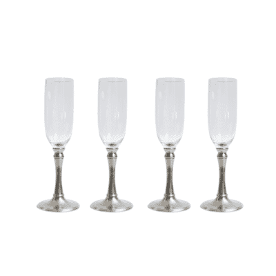 Set of 4 Pewter Champagne Flutes - Approx. H.22.5 x Dia.7.5 cm - Last Pieces Remaining!