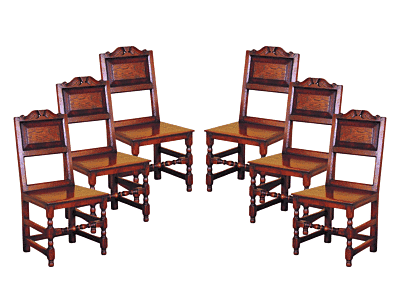 Set of 6 James I Oak Panelback Sidechair
