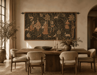 La Danse Medieval Silkscreen Tapestry - 112 x 200 cm (3'8" x 6'7") - Requires Rod Size 5 - Last Piece Remaining!