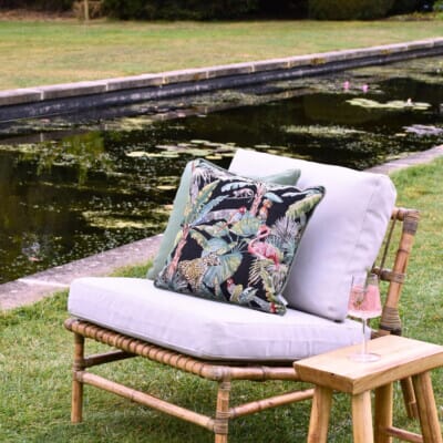 Pair of Tropical Regular Piped Woven Outdoor Cushions - 42 x 42 cm (17" x 17")