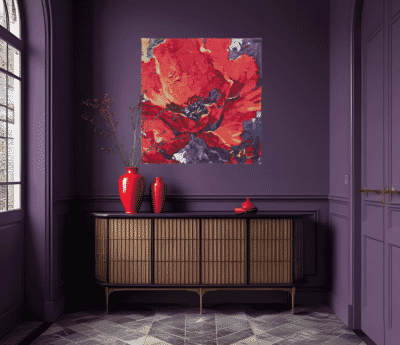 Majestic Poppy - Simon Bull Loom Woven Tapestry - 97 x 94 cm (3'2" x 3'1") - Requires Rod Size 2 - Last Piece Remaining!