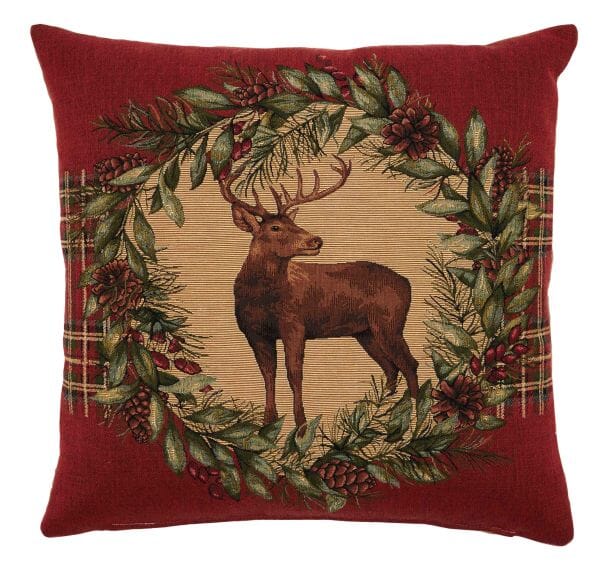 Stag & Wreath Red Tapestry Cushion - 46x46cm (18
