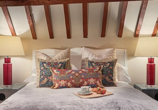 Strawberry Thief Red Tapestry Cushion with Gold Fringe - 33x60cm (13