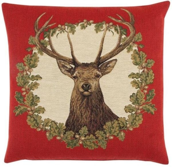 Stag Red Tapestry Cushion - 46x46cm (18