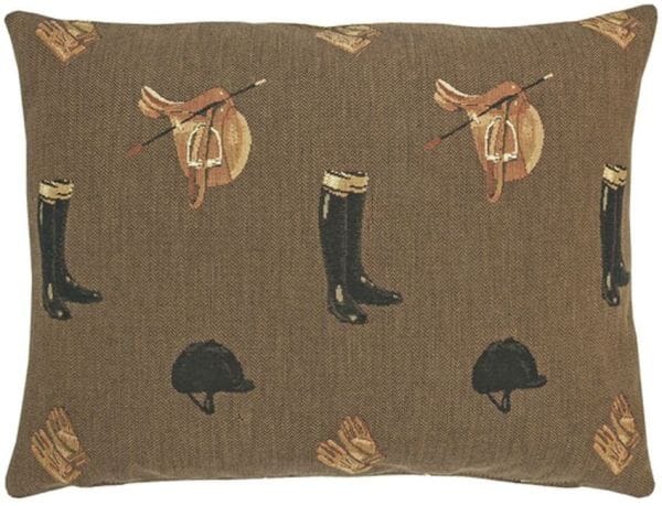 Equestrian Brown Cushion with Feather Filler - 33x46cm (13