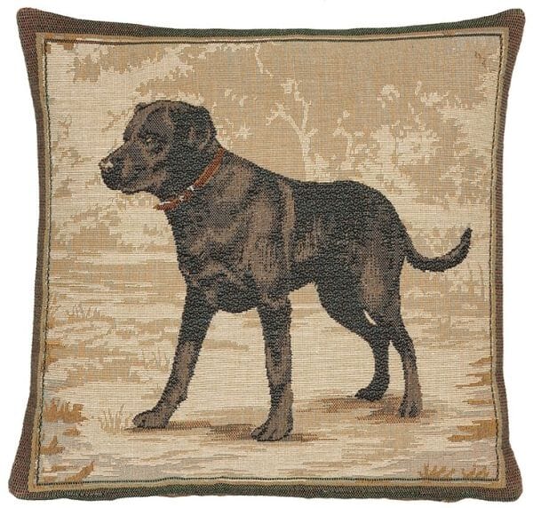 Black Lab Cushion with Feather Filler - 33x33cm (13