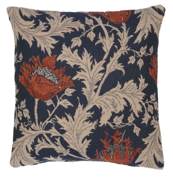 Morris Anemone Blue Cushion with Feather Filler - 33x33cm (13