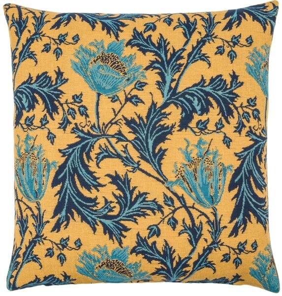 Morris Anemone Gold Blue Tapestry Cushion - 46x46cm (18