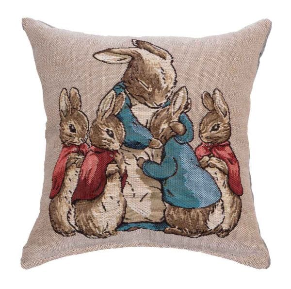 Mrs Rabbit & Bunnies Fibre Filled Tapestry Cushion - 20x20cm  (8