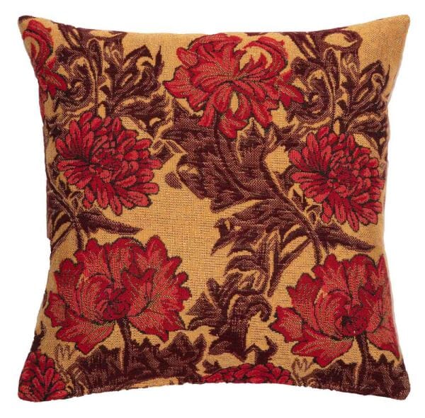 Chrysanthemums Gold Cushion with Feather Filler - 33x33cm (13
