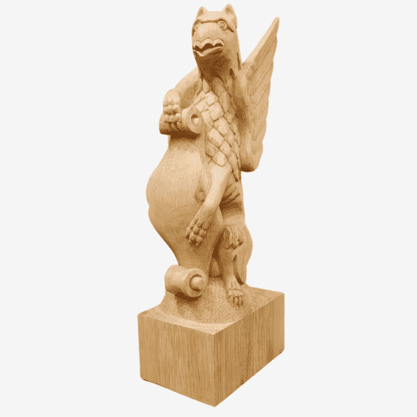 Set of 3 - Solid Oak Hand-Carved Griffin, Lion & Wyevern Heraldic Beasts