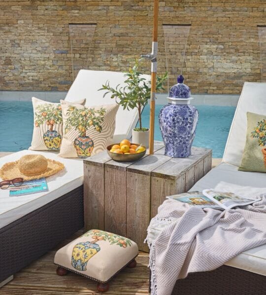 Orange Tree Vase Tapestry Footstool