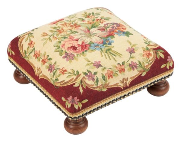 Aubusson Bouquet Red Tapestry Footstool