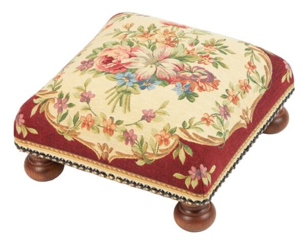 Aubusson Bouquet Red Tapestry Footstool