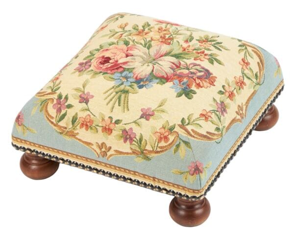 Aubusson Bouquet Blue Tapestry Footstool