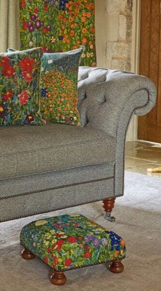 Klimt Flowers Tapestry Footstool
