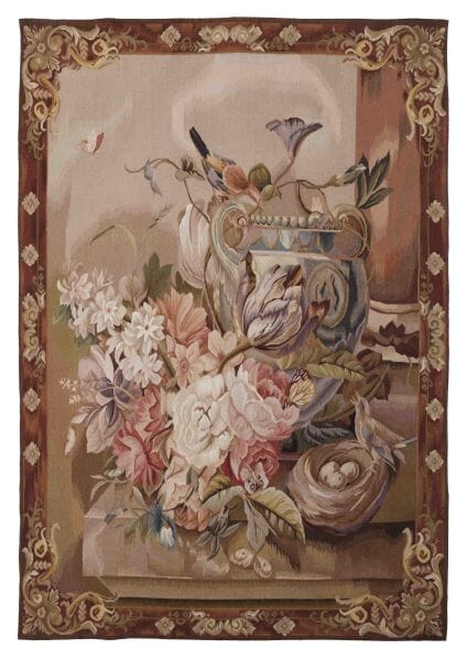 Nest & Floral Beige Handwoven Tapestry - 184 x 132 cm (6'0
