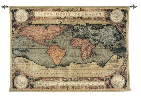 Typus Orbis Terrarum (Map of the Known World) Loom Woven Tapestry - 2 Sizes Available