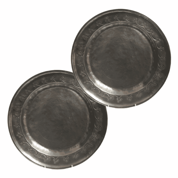 Pair of Decorative Engraved Pewter Plates - Approx. H.2 x Dia.28.5 cm - Last Pieces Remaining!