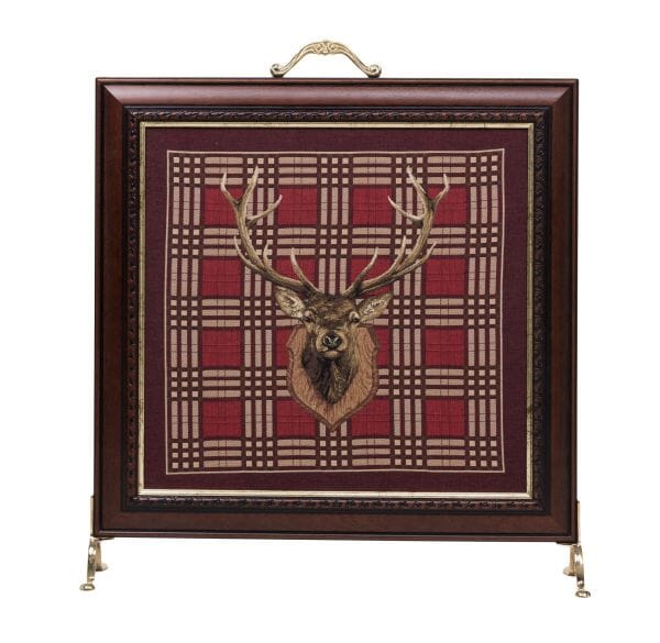 Stag Head's Plaid Tapestry Firescreen