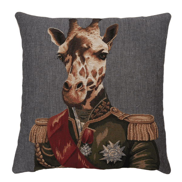 Colonel Giraffe Grey Tapestry Cushion - 46x46cm (18
