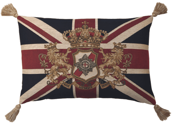 Union Jack Crest Large Tapestry Cushion With Tassels - 45x70cm (18”x27”)